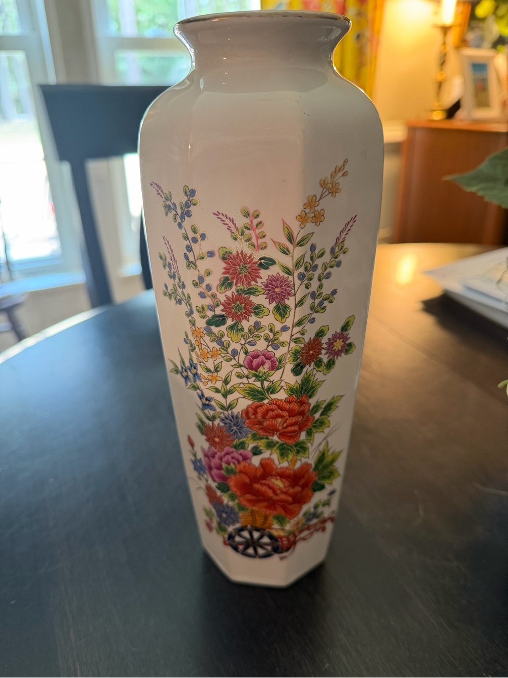 Classic White Porcelain Floral Vase - White with Multicolor Bouquet
